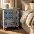 Blue Bone Inlay End Table | Handmade Resin Bedside Table | Luxury Bedroom Furniture