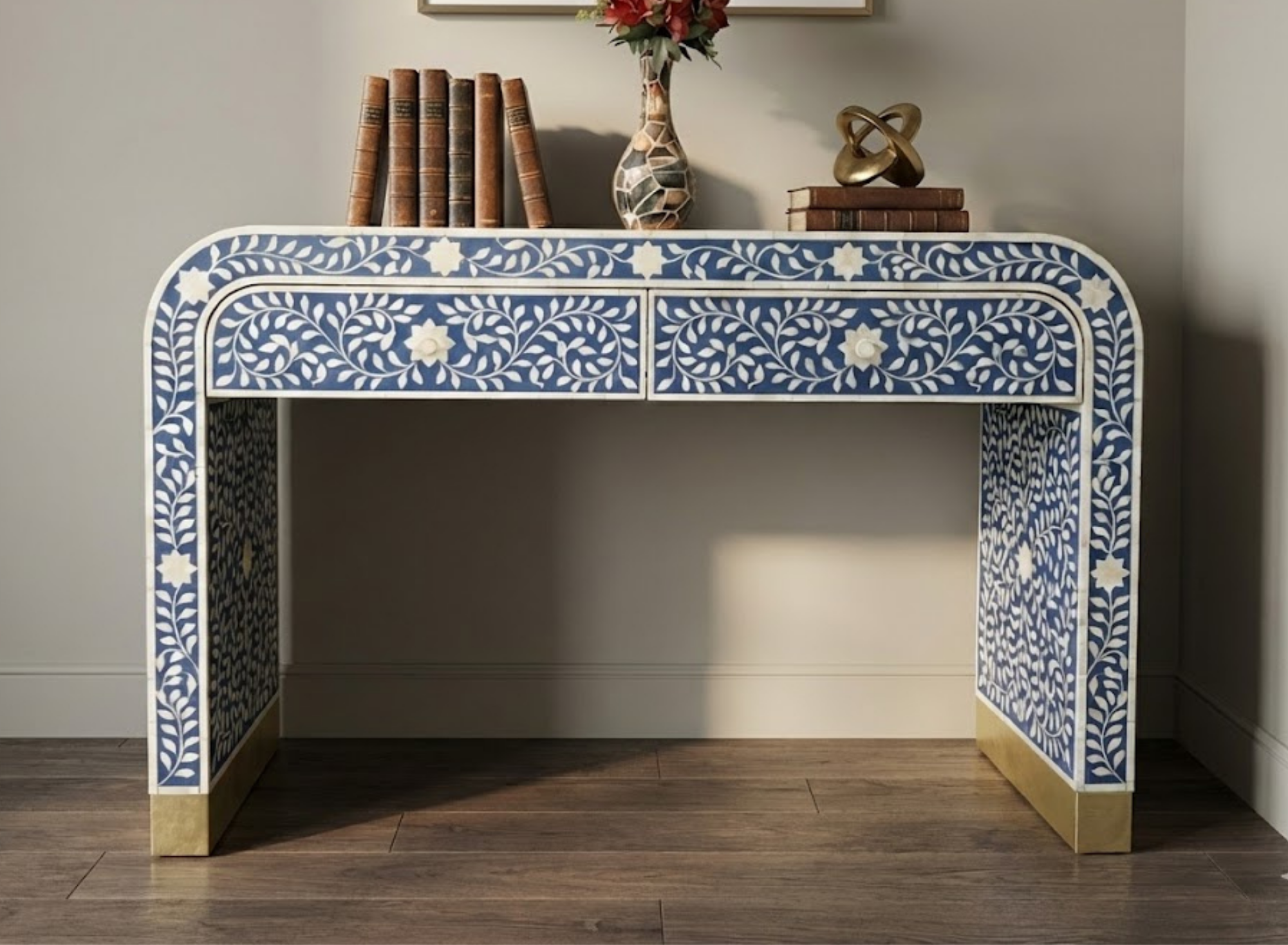 Handcrafted Bone Inlay & Resin Console Table | Luxury Entryway Table | Artisan Furniture