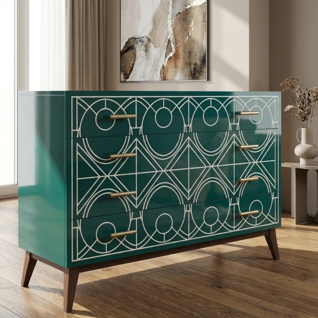 Handcrafted Bone Inlay & Resin Dresser | Luxury Chest of Drawers | Artisan Furniture | | Modern Luxury Decor