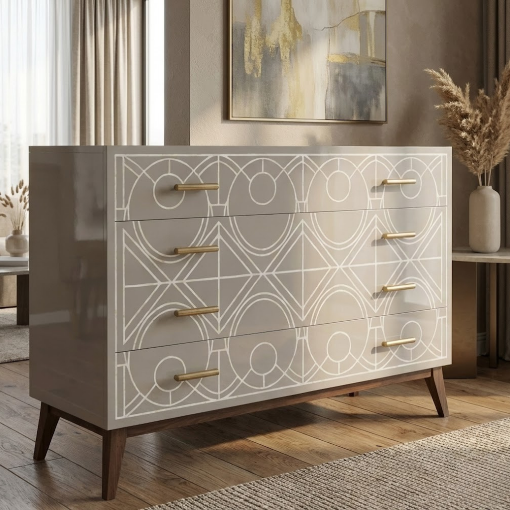 Handcrafted Bone Inlay & Resin Dresser | Luxury Chest of Drawers | Artisan Furniture | | Modern Luxury Decor