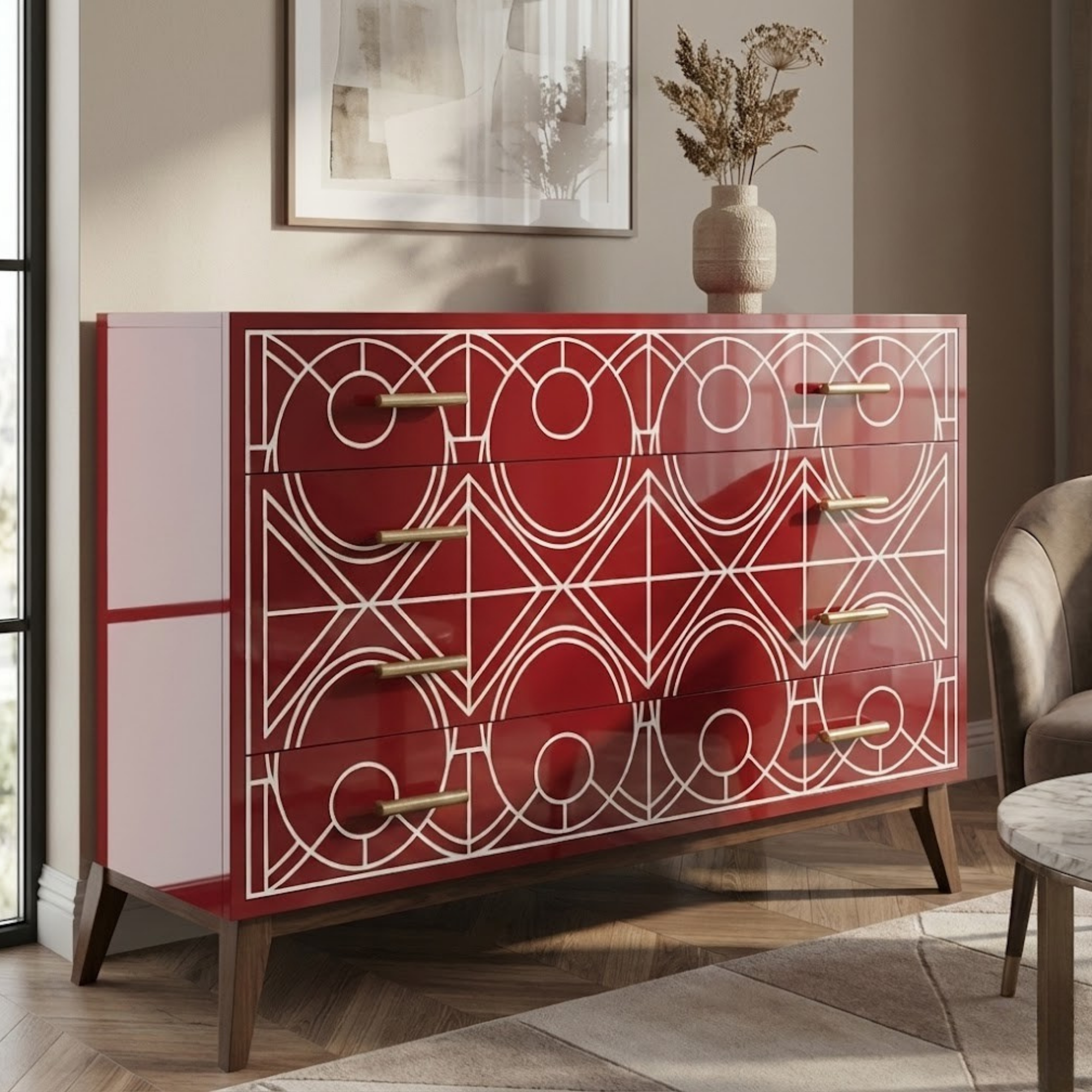 Handcrafted Bone Inlay & Resin Dresser | Luxury Chest of Drawers | Artisan Furniture | | Modern Luxury Decor