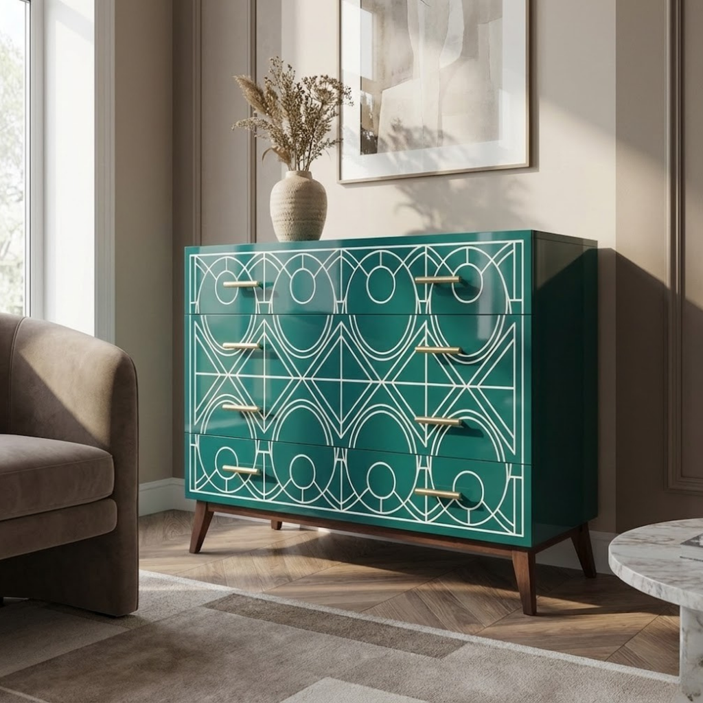 Handcrafted Bone Inlay & Resin Dresser | Luxury Chest of Drawers | Artisan Furniture | | Modern Luxury Decor
