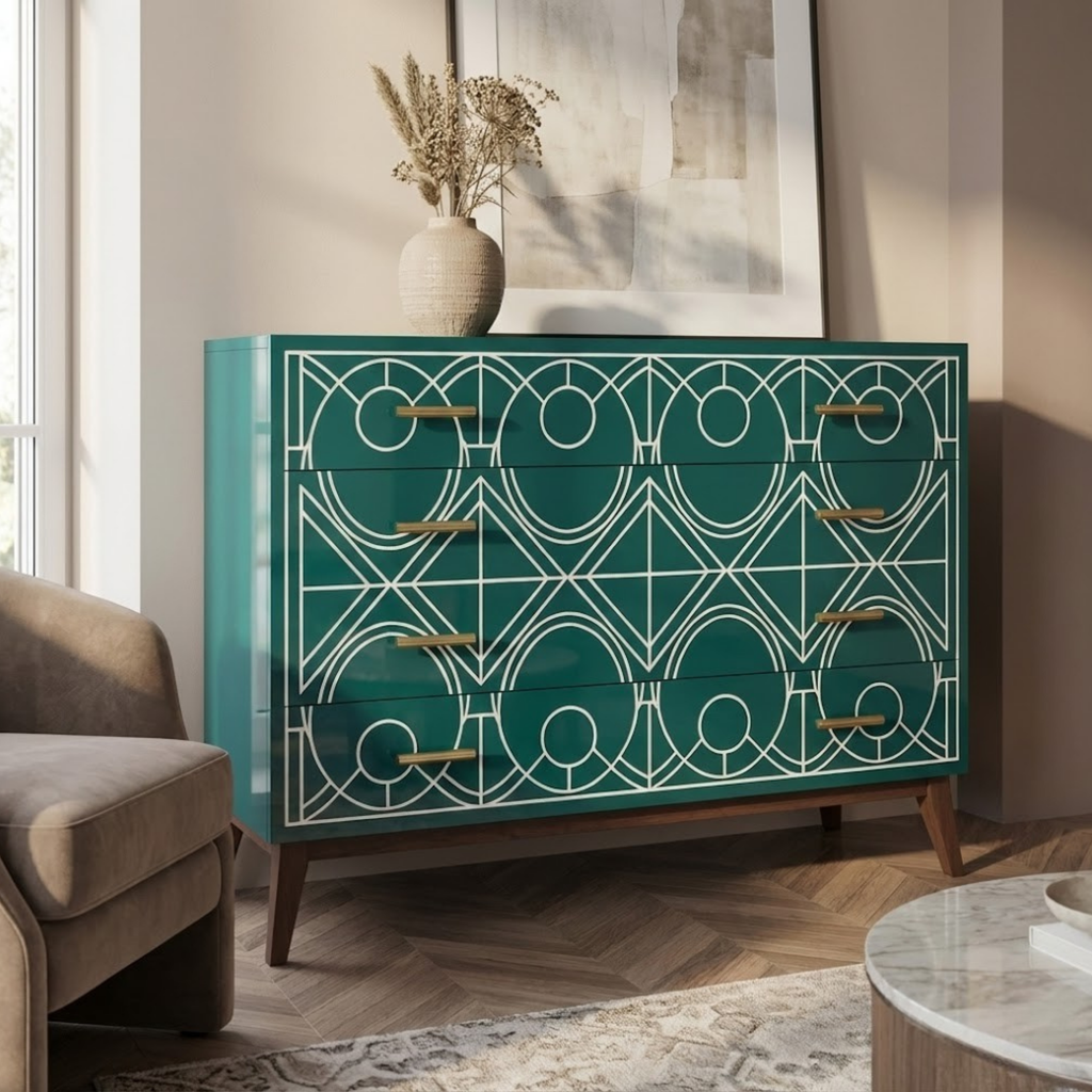 Handcrafted Bone Inlay & Resin Dresser | Luxury Chest of Drawers | Artisan Furniture | | Modern Luxury Decor