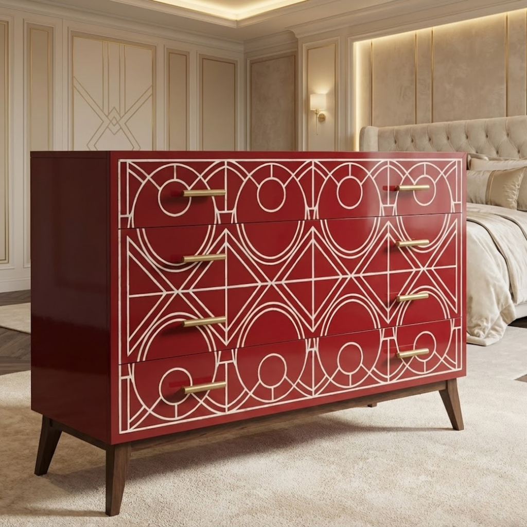 Handcrafted Bone Inlay & Resin Dresser | Luxury Chest of Drawers | Artisan Furniture | | Modern Luxury Decor