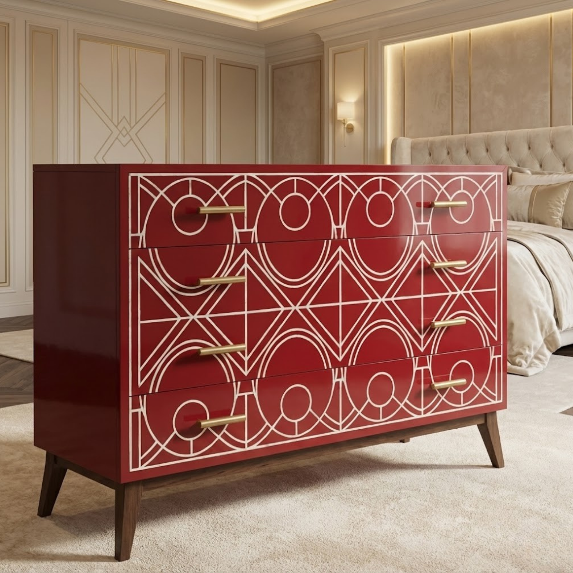 Handcrafted Bone Inlay & Resin Dresser | Luxury Chest of Drawers | Artisan Furniture | | Modern Luxury Decor