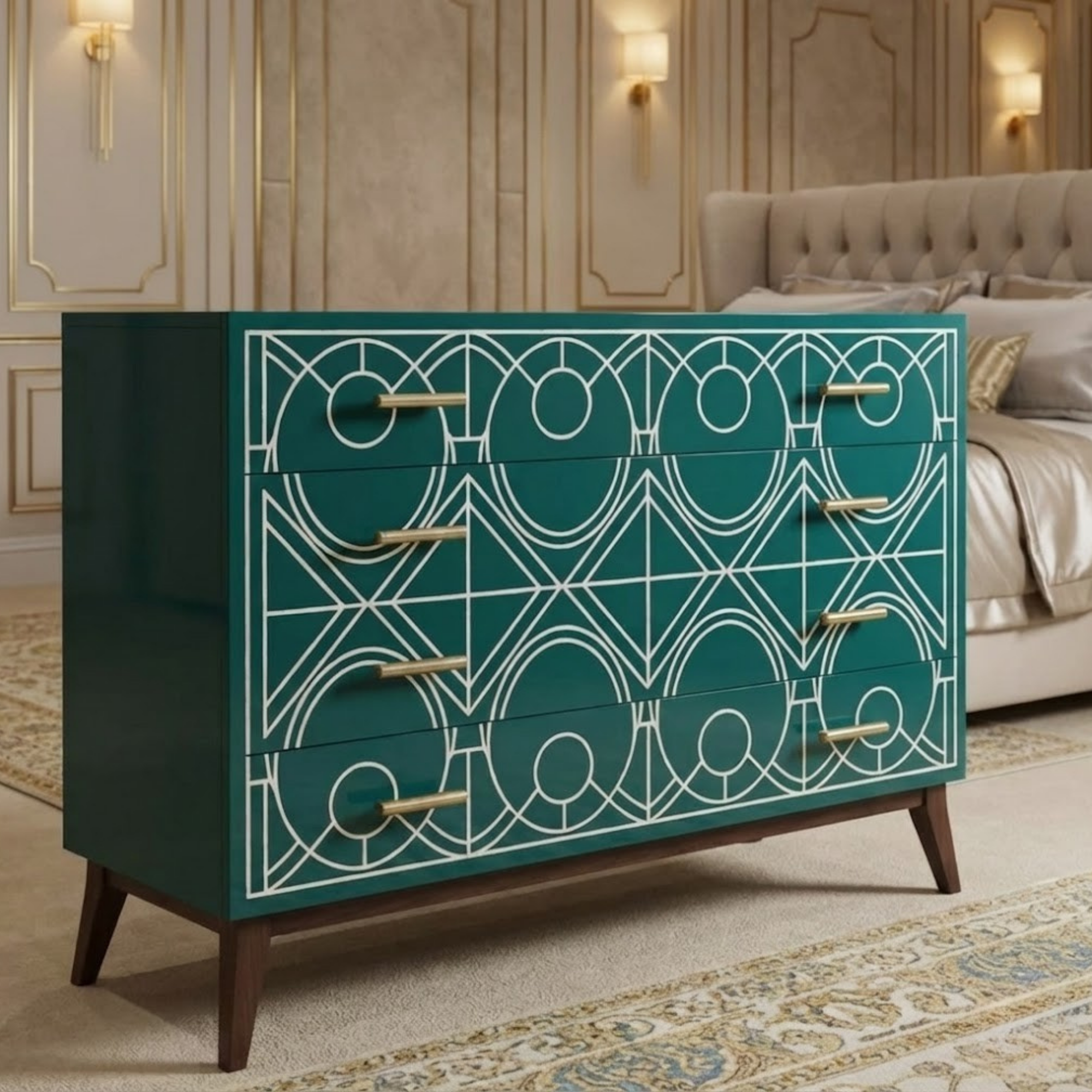 Handcrafted Bone Inlay & Resin Dresser | Luxury Chest of Drawers | Artisan Furniture | | Modern Luxury Decor