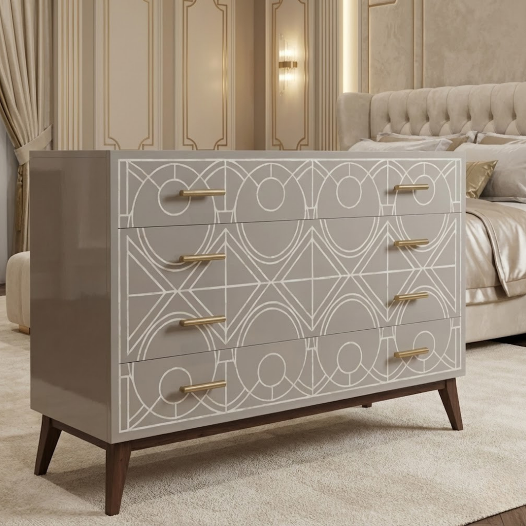 Handcrafted Bone Inlay & Resin Dresser | Luxury Chest of Drawers | Artisan Furniture | | Modern Luxury Decor