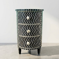 Black Bone Inlay Nightstand | Handmade Chevron 3-Drawer End Table