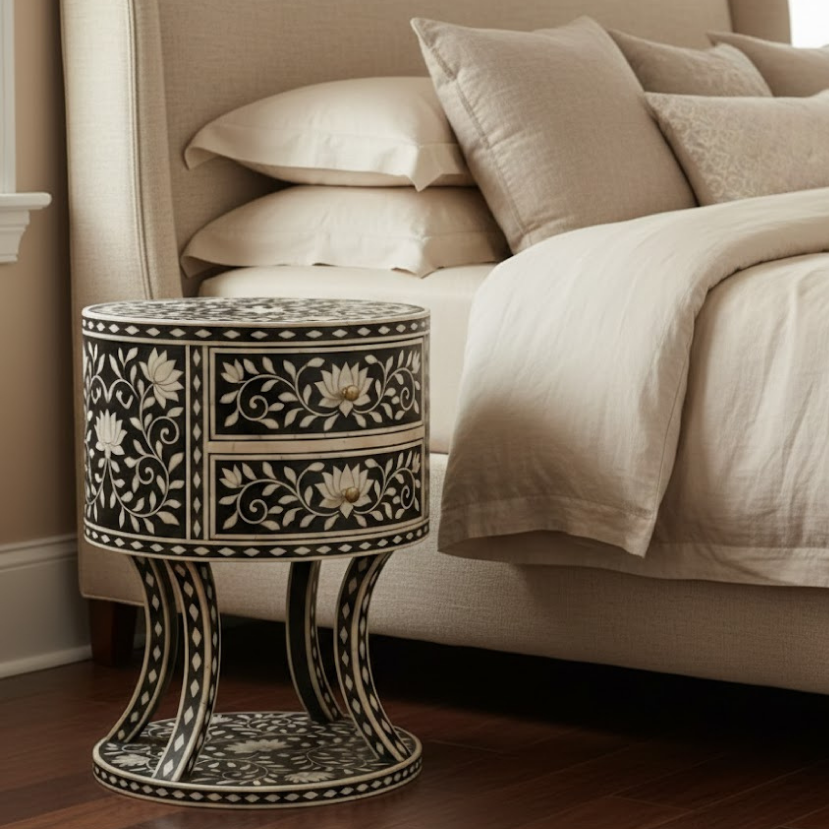 Black Bone Inlay End Table | Handmade Resin Side Table | Luxury Home Decor Furniture