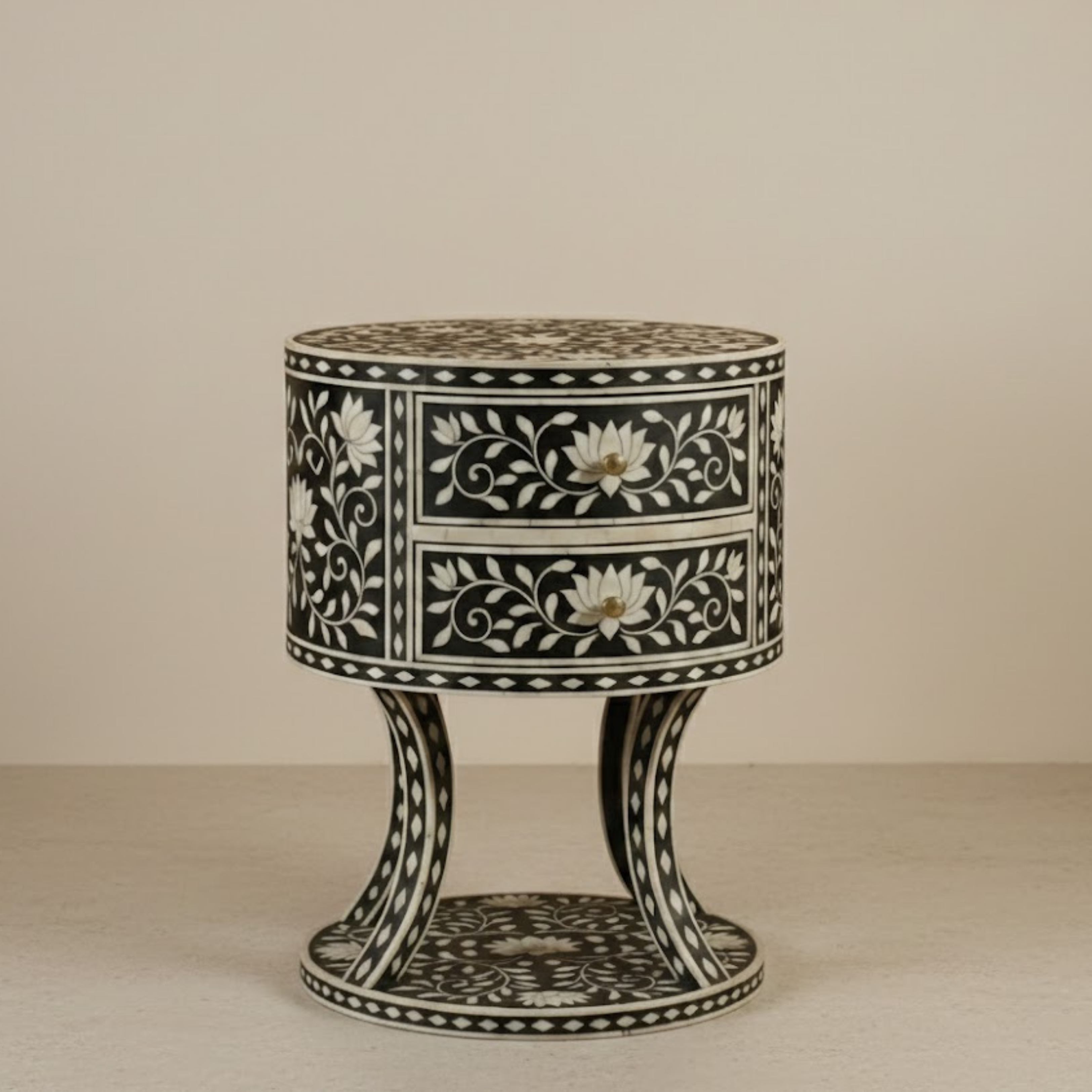 Black Bone Inlay End Table | Handmade Resin Side Table | Luxury Home Decor Furniture