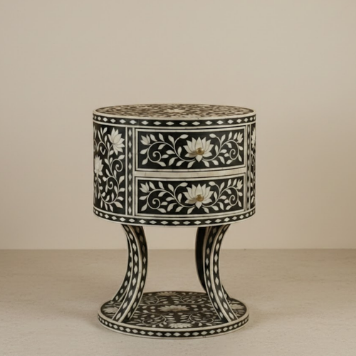 Black Bone Inlay End Table | Handmade Resin Side Table | Luxury Home Decor Furniture