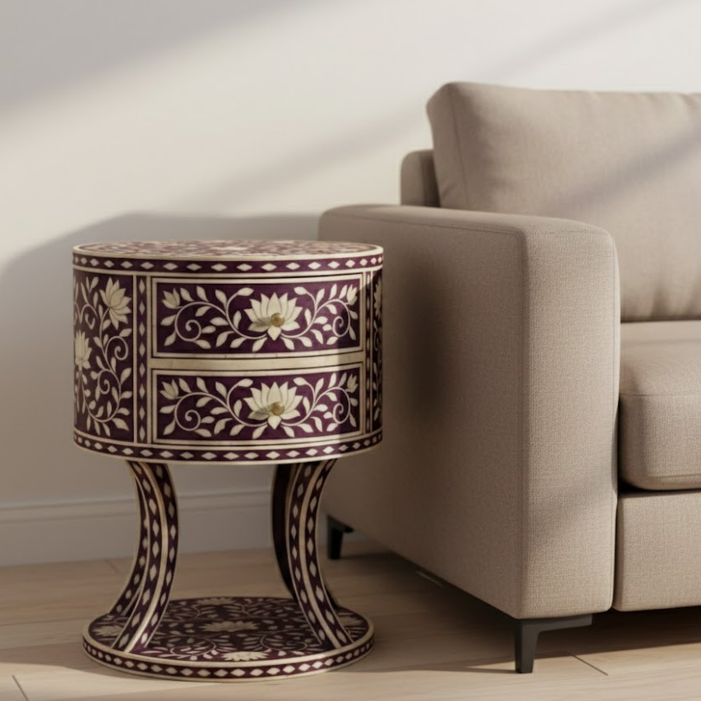 Black Bone Inlay End Table | Handmade Resin Side Table | Luxury Home Decor Furniture