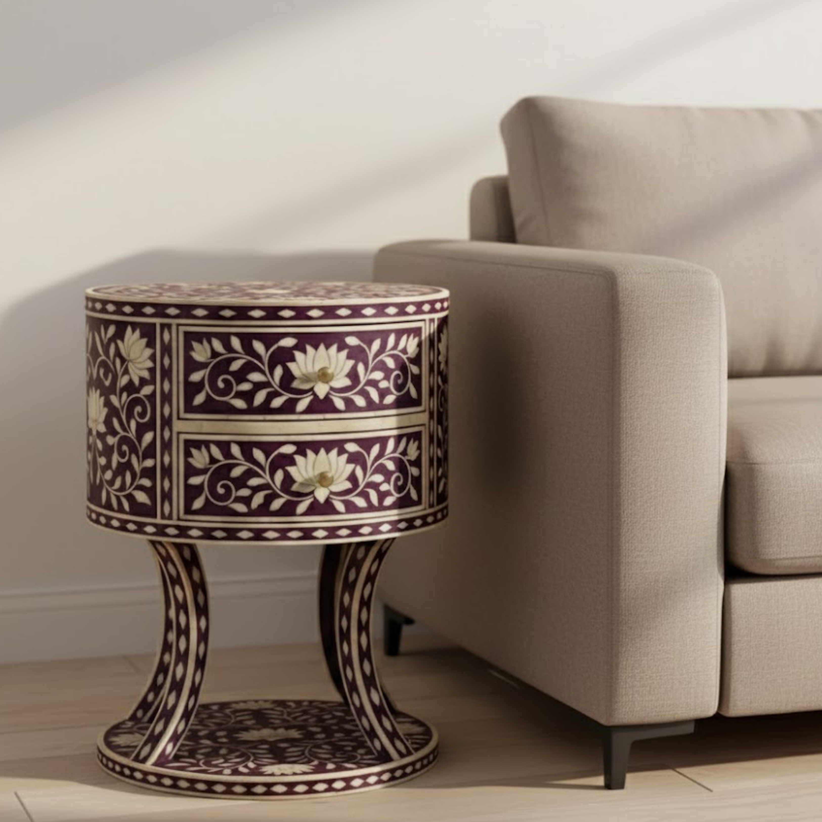 Black Bone Inlay End Table | Handmade Resin Side Table | Luxury Home Decor Furniture