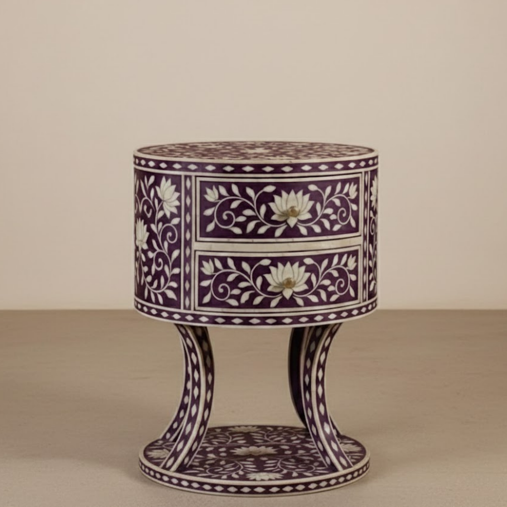 Black Bone Inlay End Table | Handmade Resin Side Table | Luxury Home Decor Furniture
