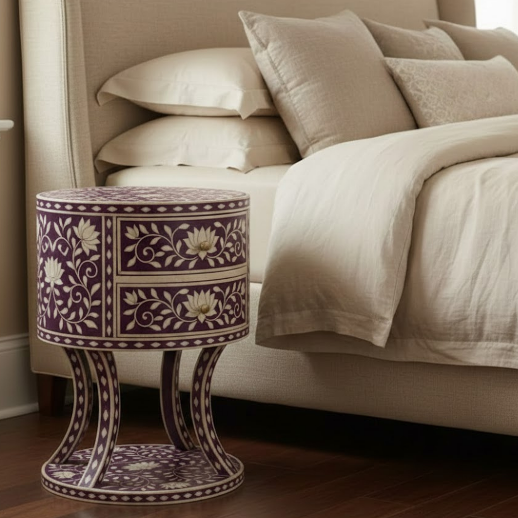 Black Bone Inlay End Table | Handmade Resin Side Table | Luxury Home Decor Furniture