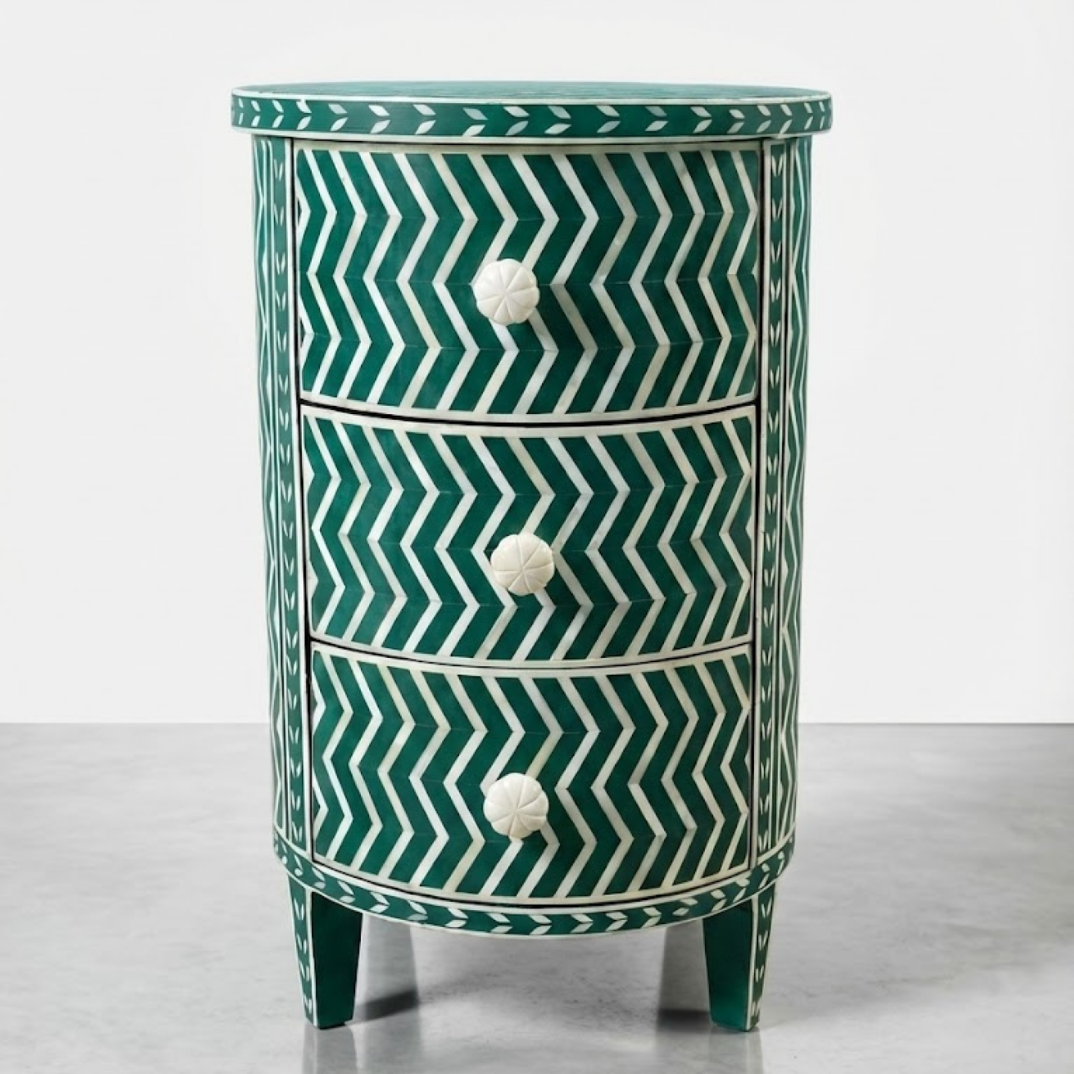 Black Bone Inlay Nightstand | Handmade Chevron 3-Drawer End Table