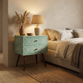 Handcrafted Bone Inlay & Resin Nightstand | Luxury Bedside End Table | Artisan Furniture | Elegant Decor