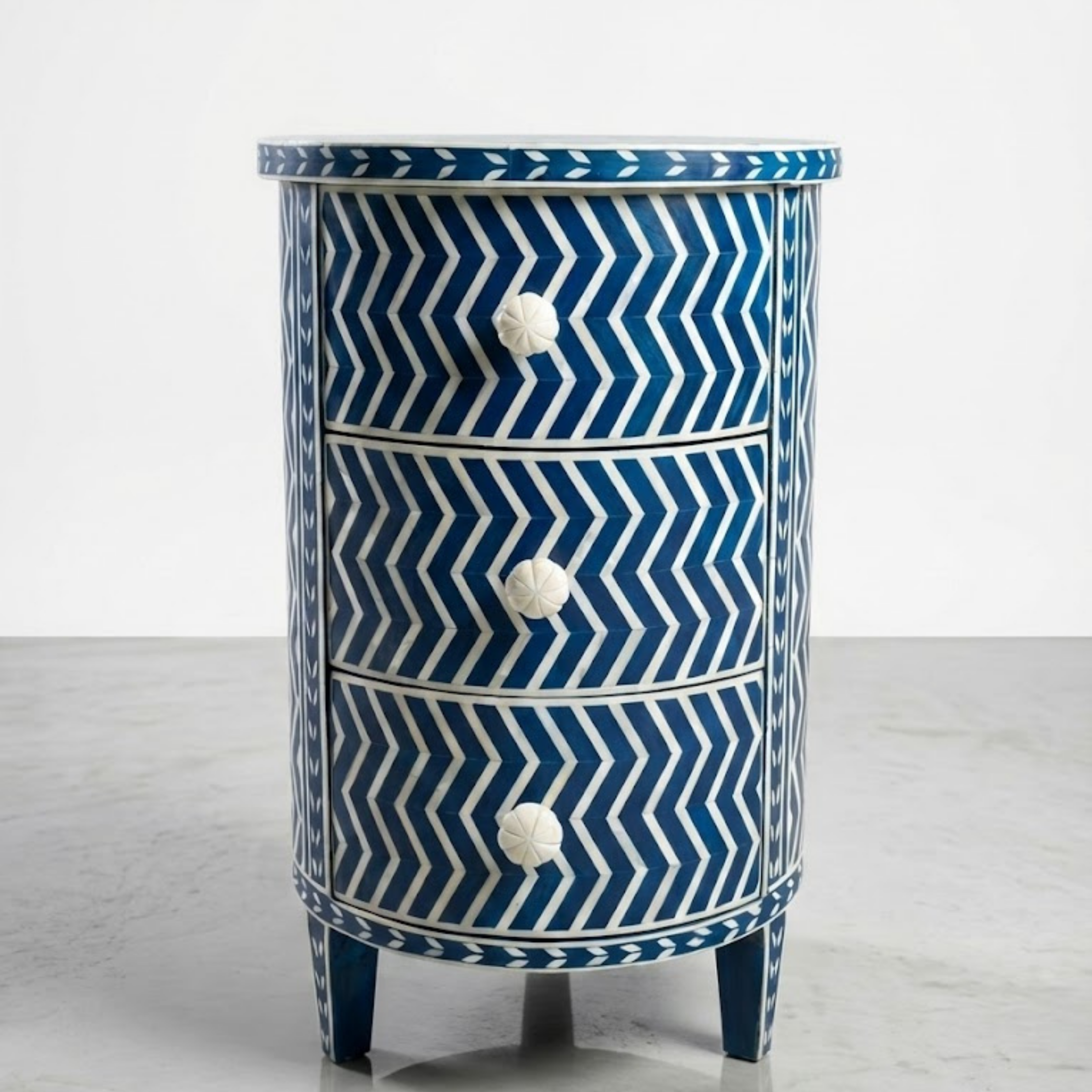 Black Bone Inlay Nightstand | Handmade Chevron 3-Drawer End Table