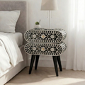 Handcrafted Bone Inlay and Resin Floral Nightstand | Modern Accent Table