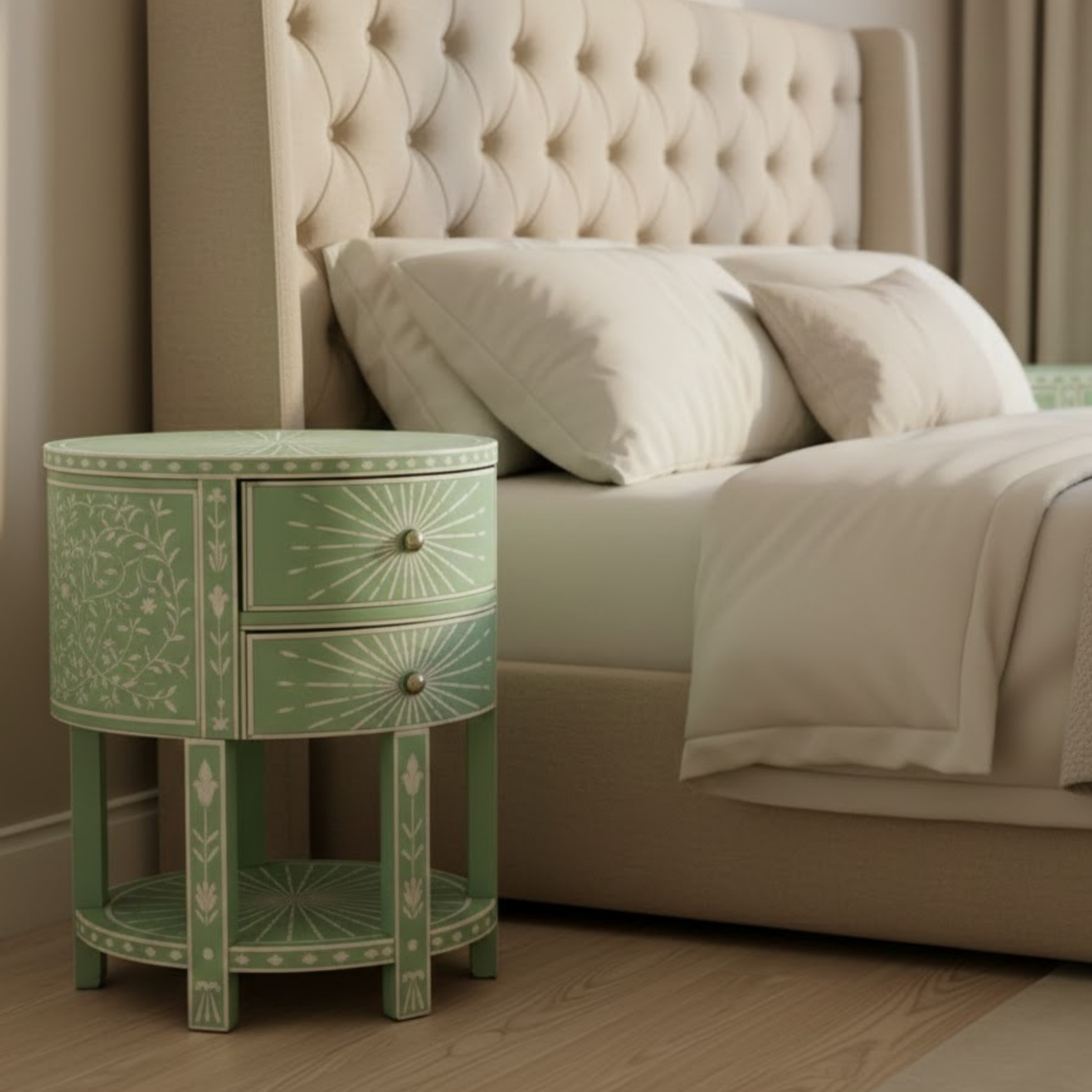 Black Bone Inlay End Table | Handmade Resin Side Table | Luxury Home Decor Accent Furniture
