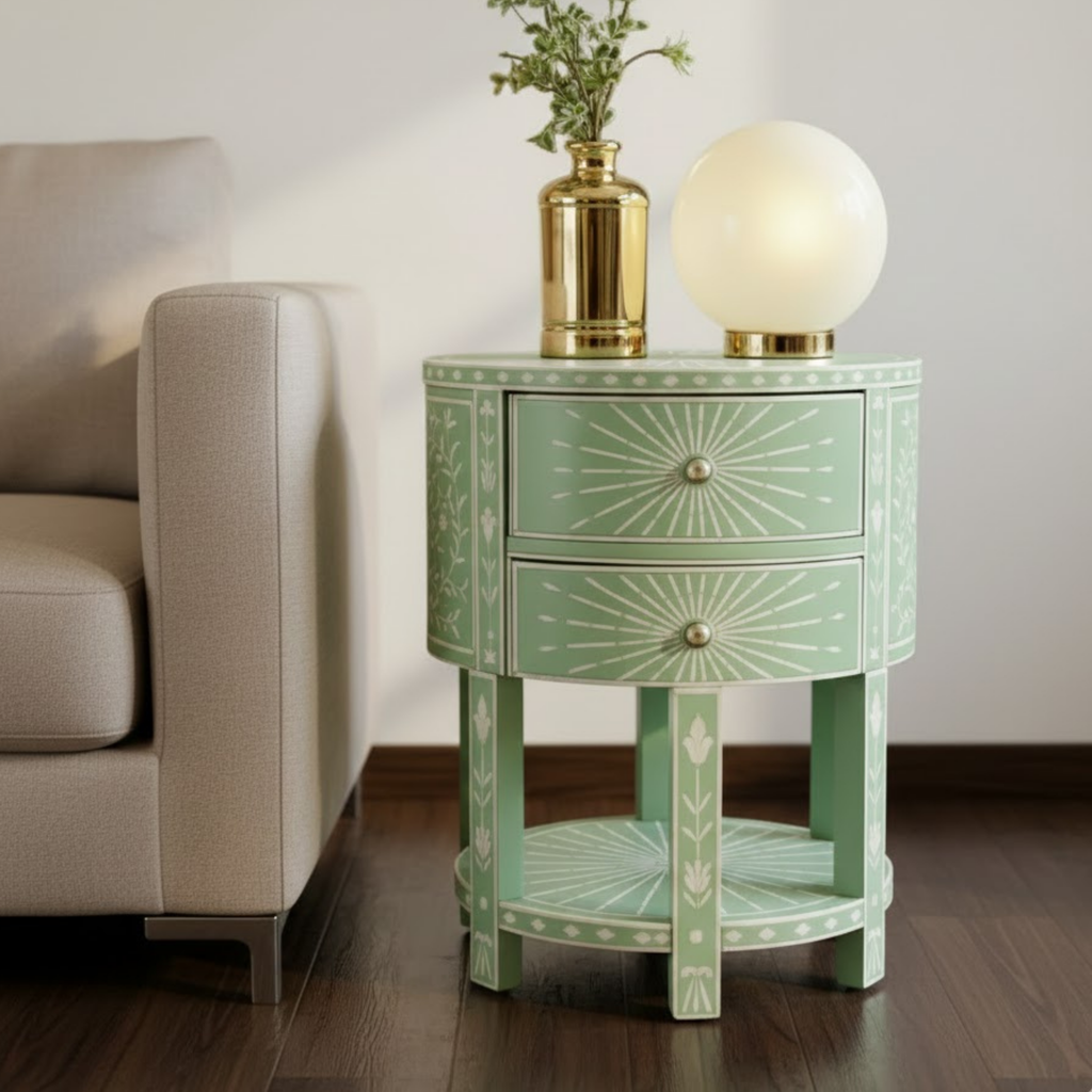 Black Bone Inlay End Table | Handmade Resin Side Table | Luxury Home Decor Accent Furniture