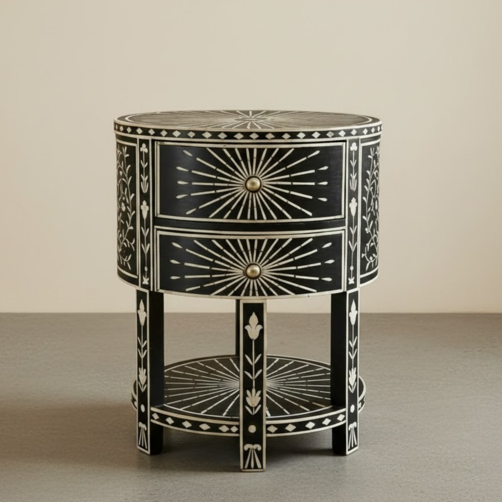 Black Bone Inlay End Table | Handmade Resin Side Table | Luxury Home Decor Accent Furniture