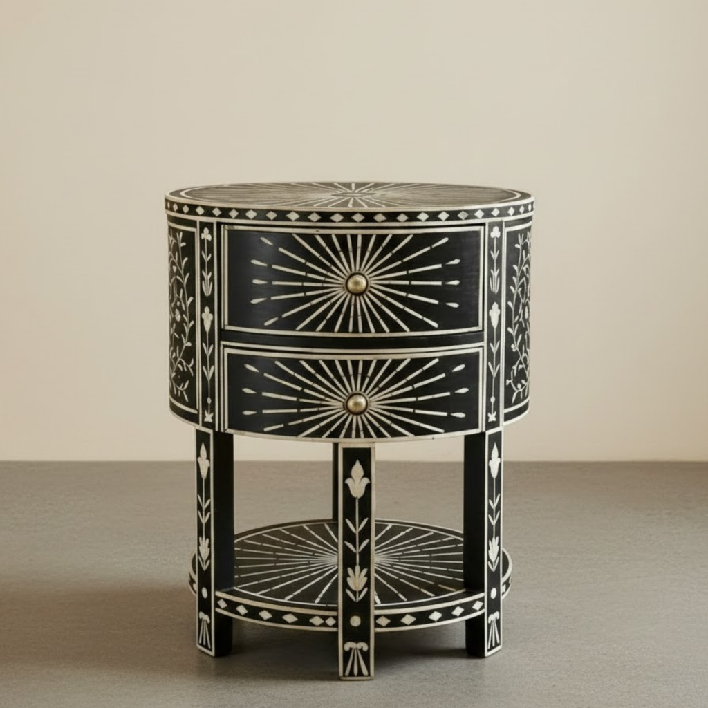 Black Bone Inlay End Table | Handmade Resin Side Table | Luxury Home Decor Accent Furniture