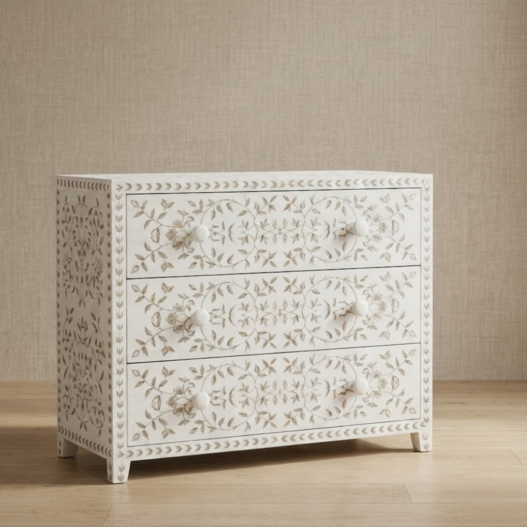 Handmade Mother of Pearl Inlay Dresser | Floral Resin Chest of Drawers