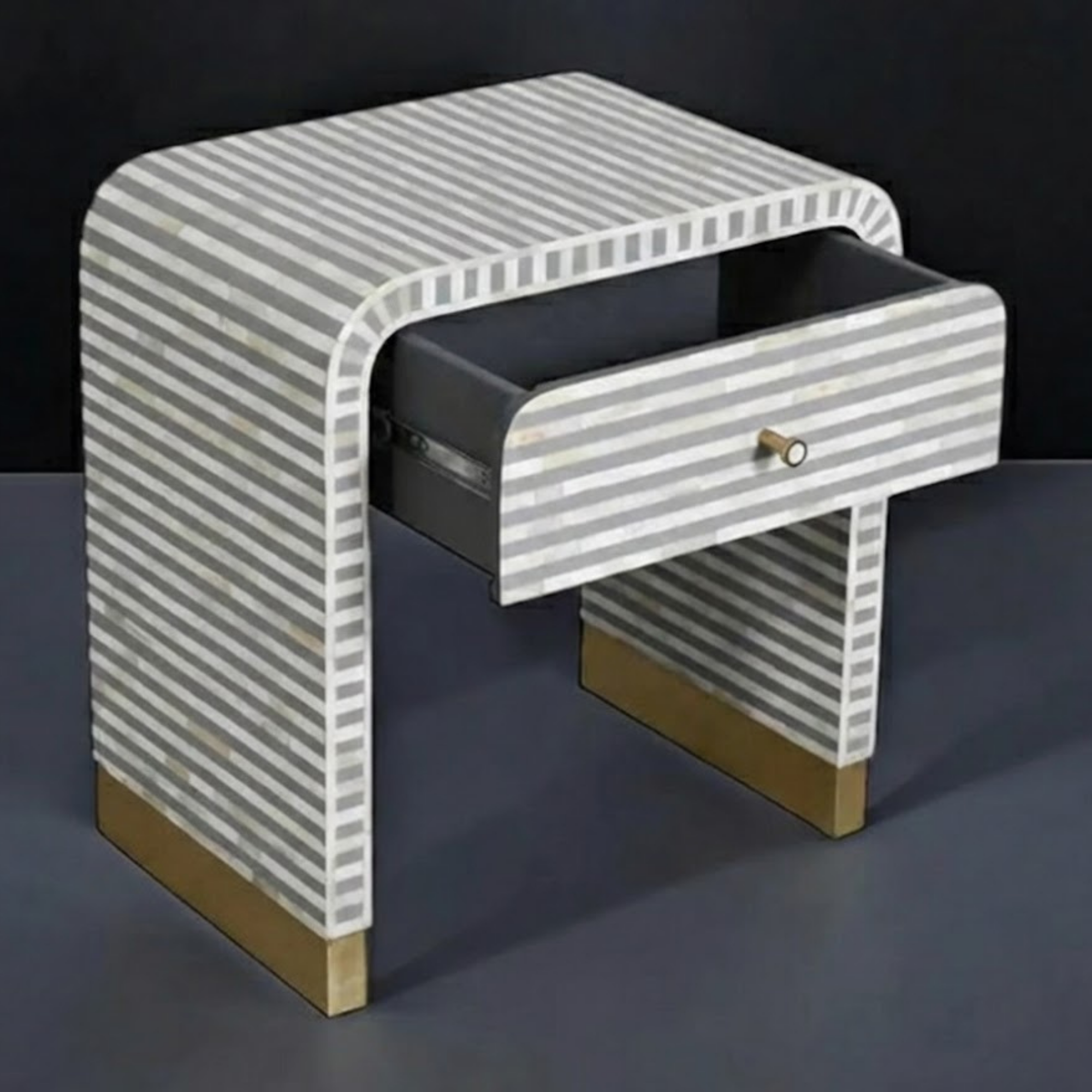 Handcrafted Bone Inlay & Resin End Table | Modern Stripe Nightstand | Luxury Decor | Designer Furniture
