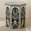 Handcrafted Bone Inlay Resin End Table | Decorative Side Table | Home Decor | Floral Arch Accent Table
