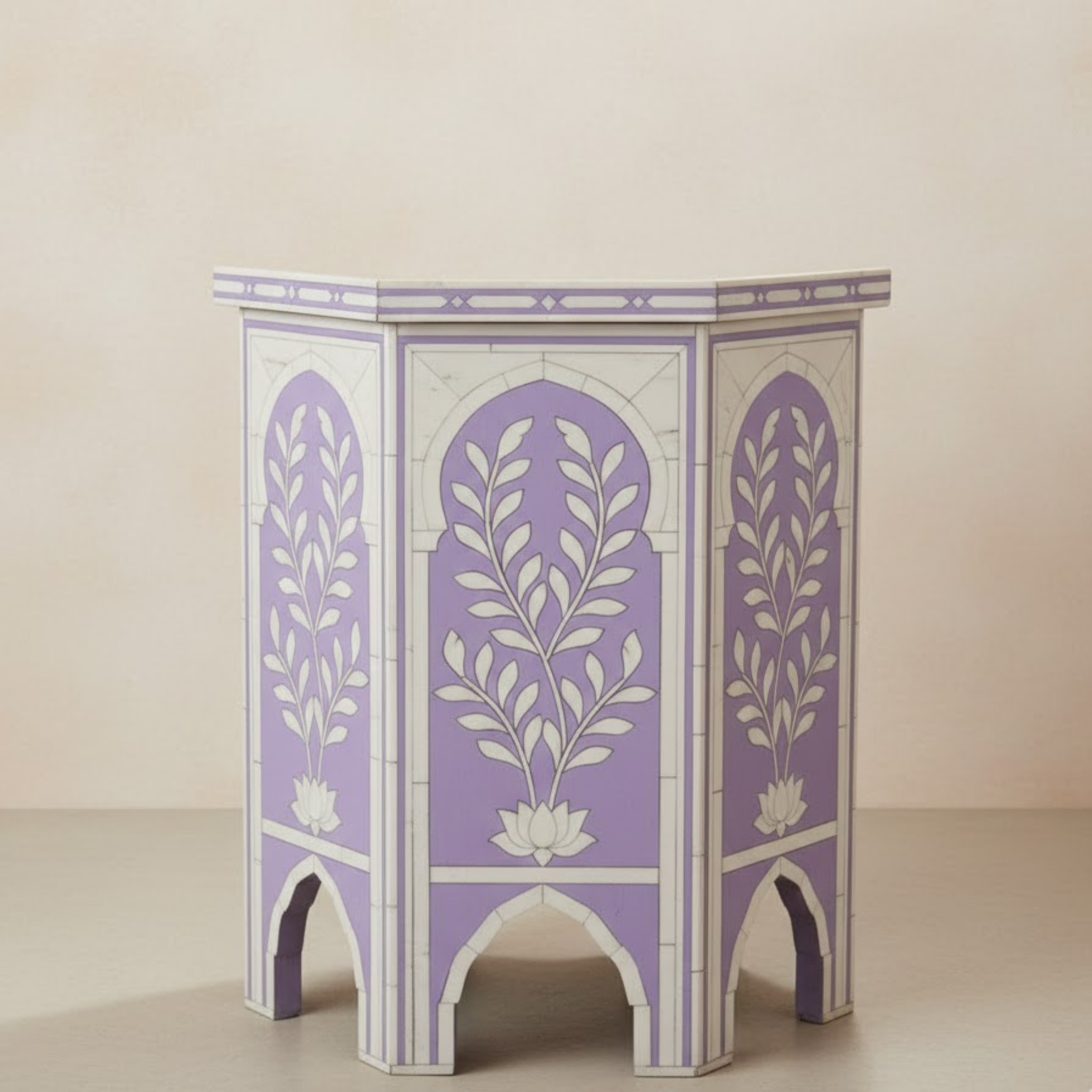 Handcrafted Bone Inlay Resin End Table | Decorative Side Table | Home Decor | Floral Arch Accent Table