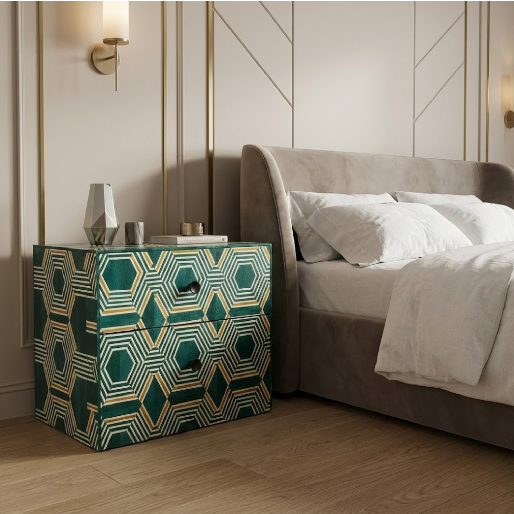 Handmade Green Resin Nightstand | Geometric End Table