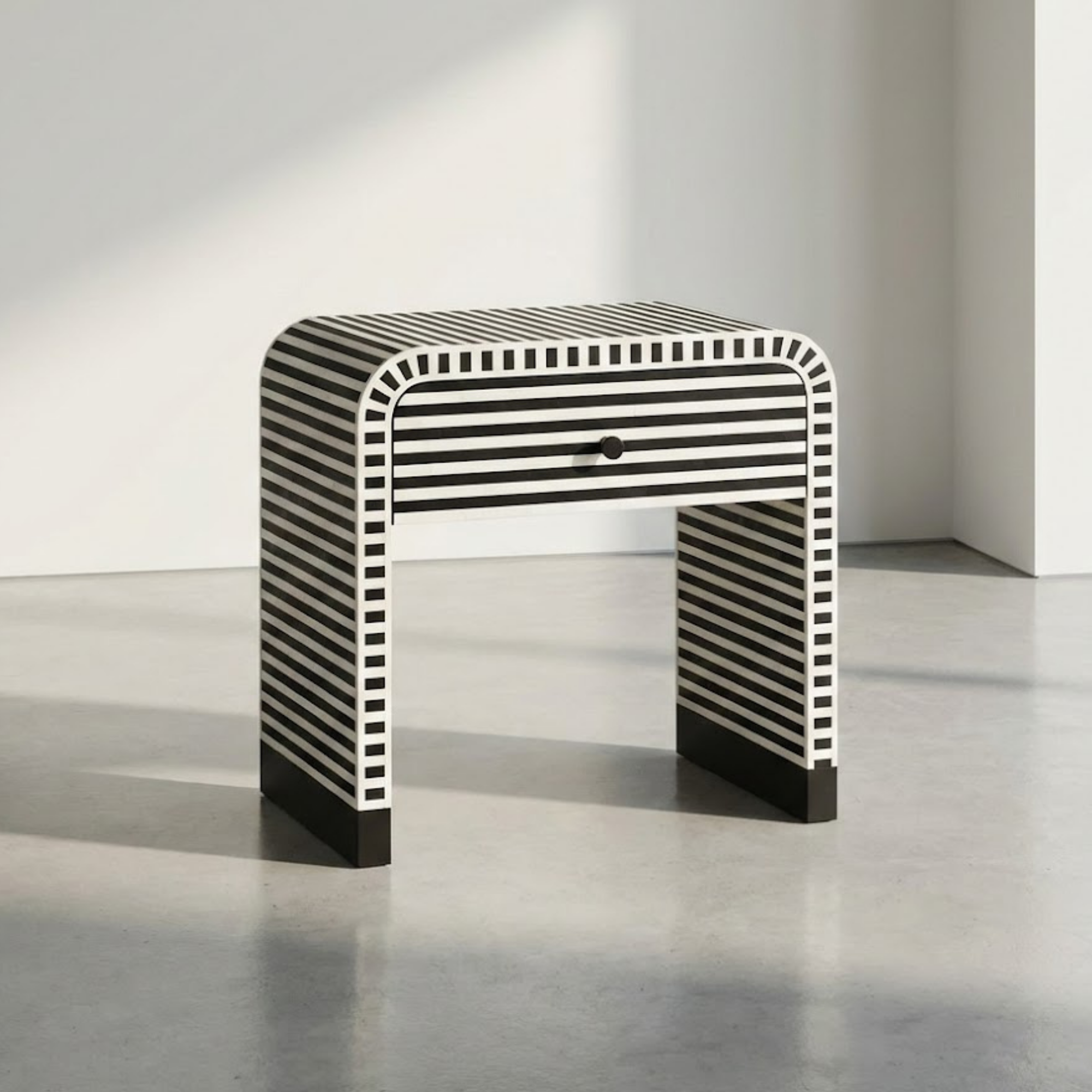Striped Bone Inlay & Resin Side Table | Handmade Nightstand | Modern Home Decor | Designer Furniture