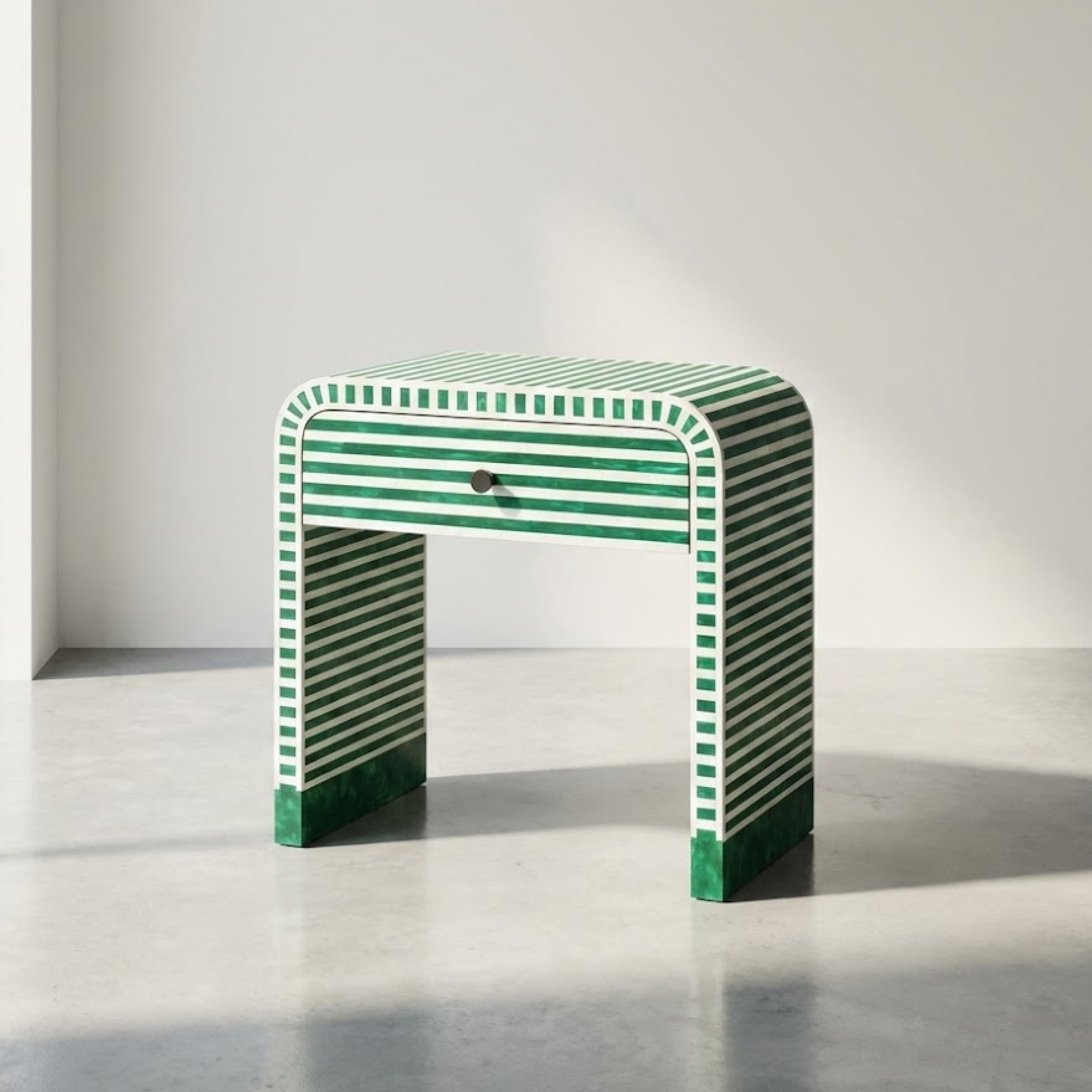 Striped Bone Inlay & Resin Side Table | Handmade Nightstand | Modern Home Decor | Designer Furniture
