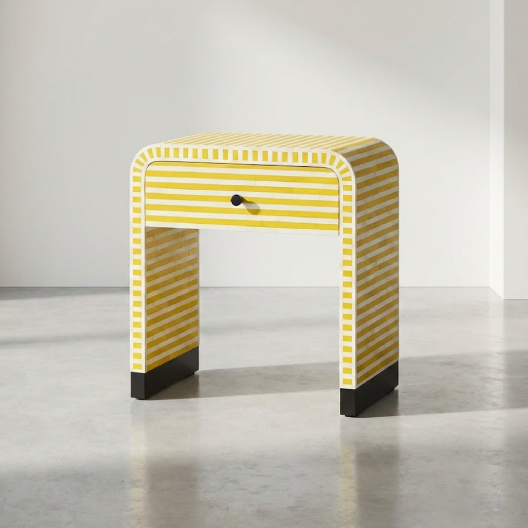 Striped Bone Inlay & Resin Side Table | Handmade Nightstand | Modern Home Decor | Designer Furniture