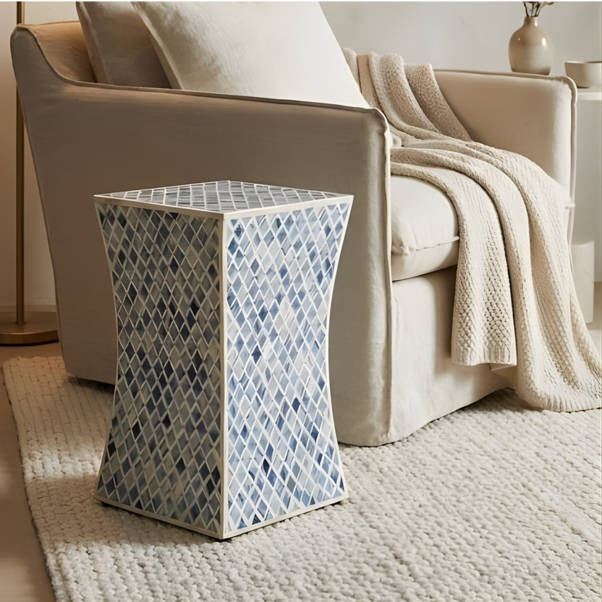 Handcrafted Bone Inlay and Resin End Table | Modern Accent Side Table | Luxury Home Decor