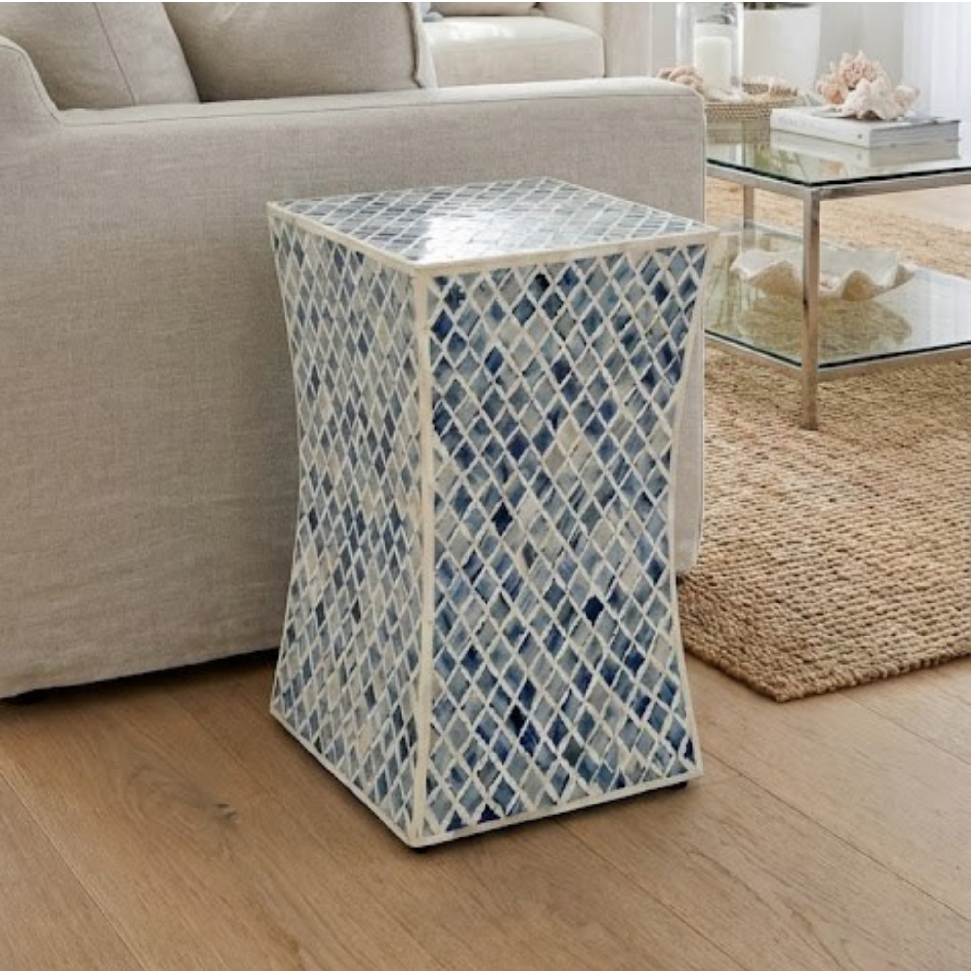 Handcrafted Bone Inlay and Resin End Table | Modern Accent Side Table | Luxury Home Decor