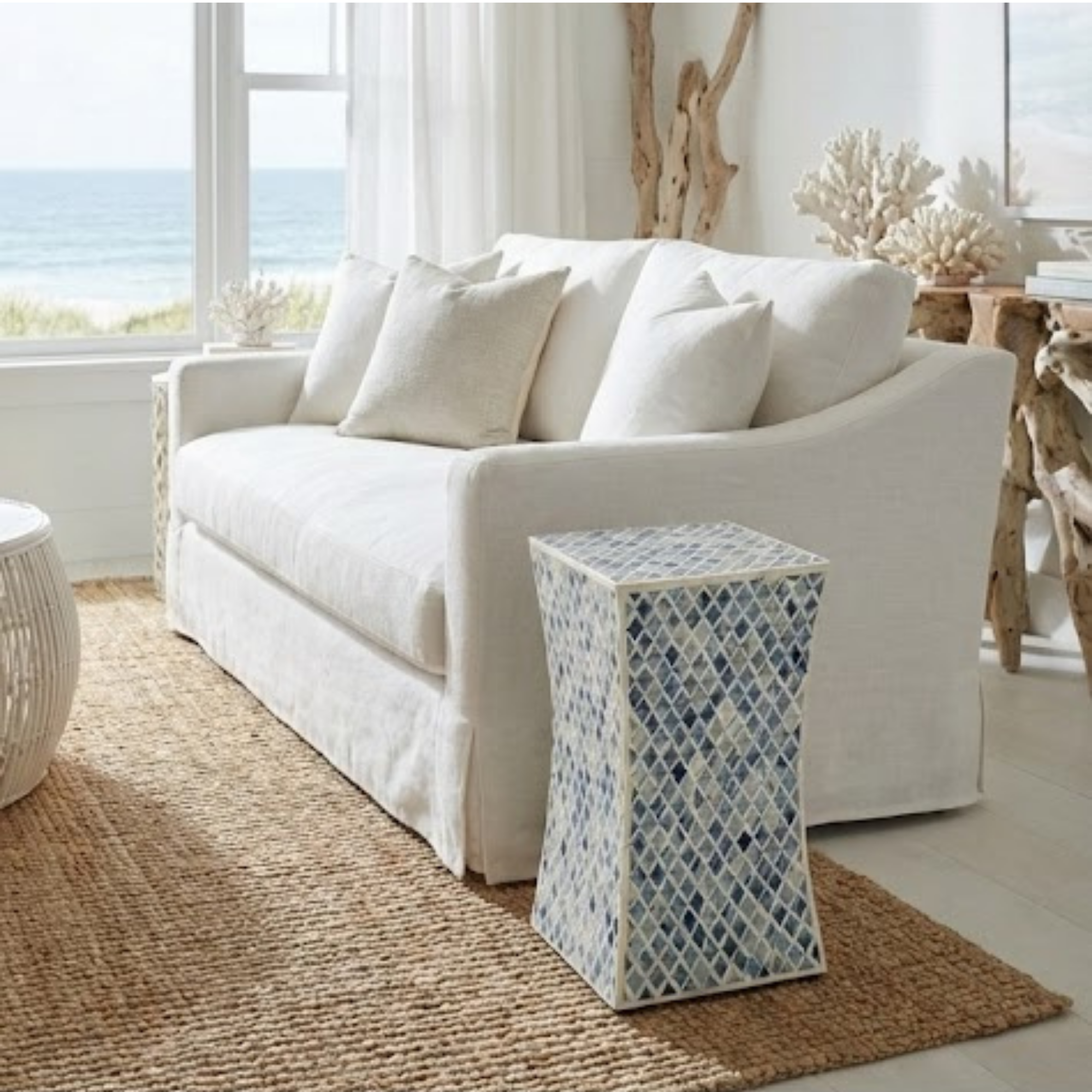 Handcrafted Bone Inlay and Resin End Table | Modern Accent Side Table | Luxury Home Decor