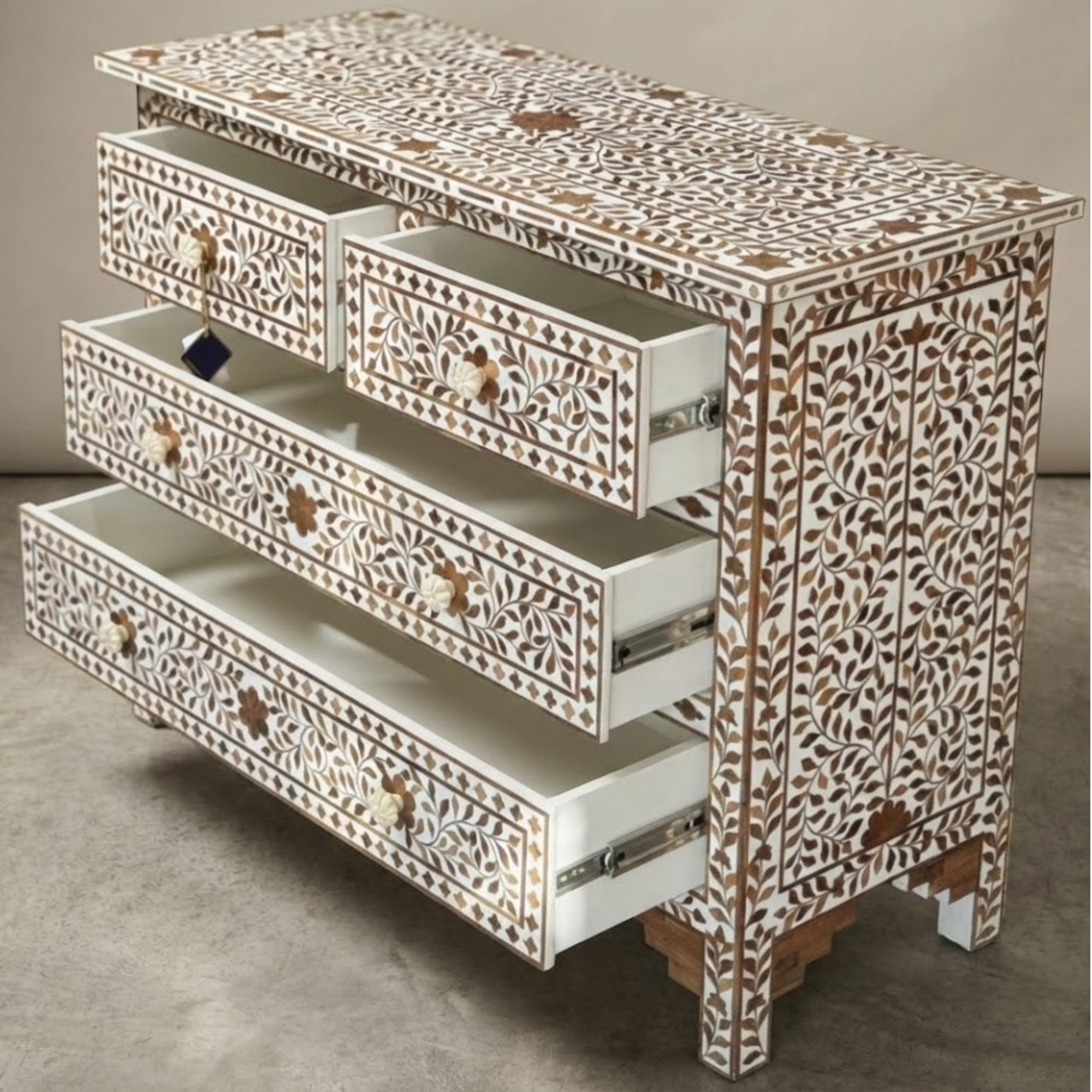 ivory inlay dresser Vine Bone Inlay 5 Drawer Dresser Ivory