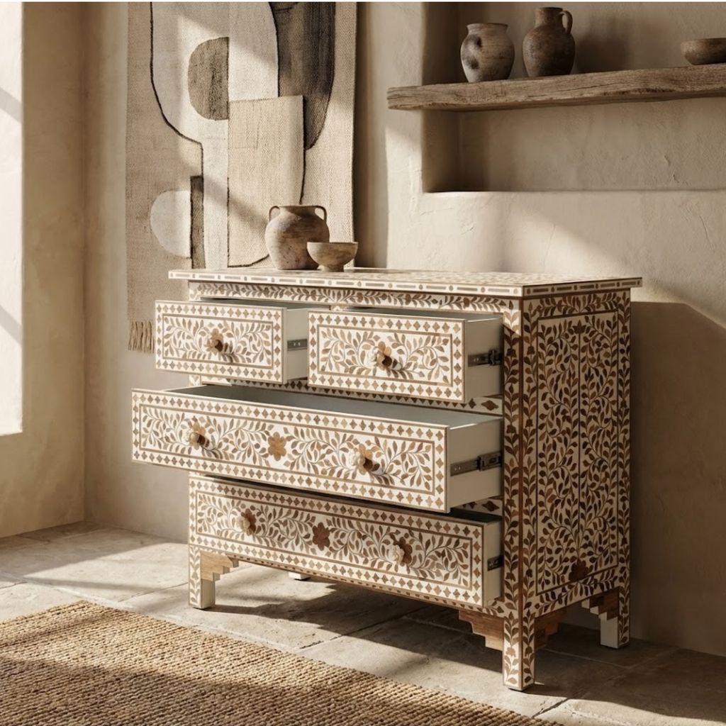 Handcrafted Wooden Inlay & Resin Dresser | Luxury Storage Chest | Artisan Home Furniture | Handmade Storage Cabinet
