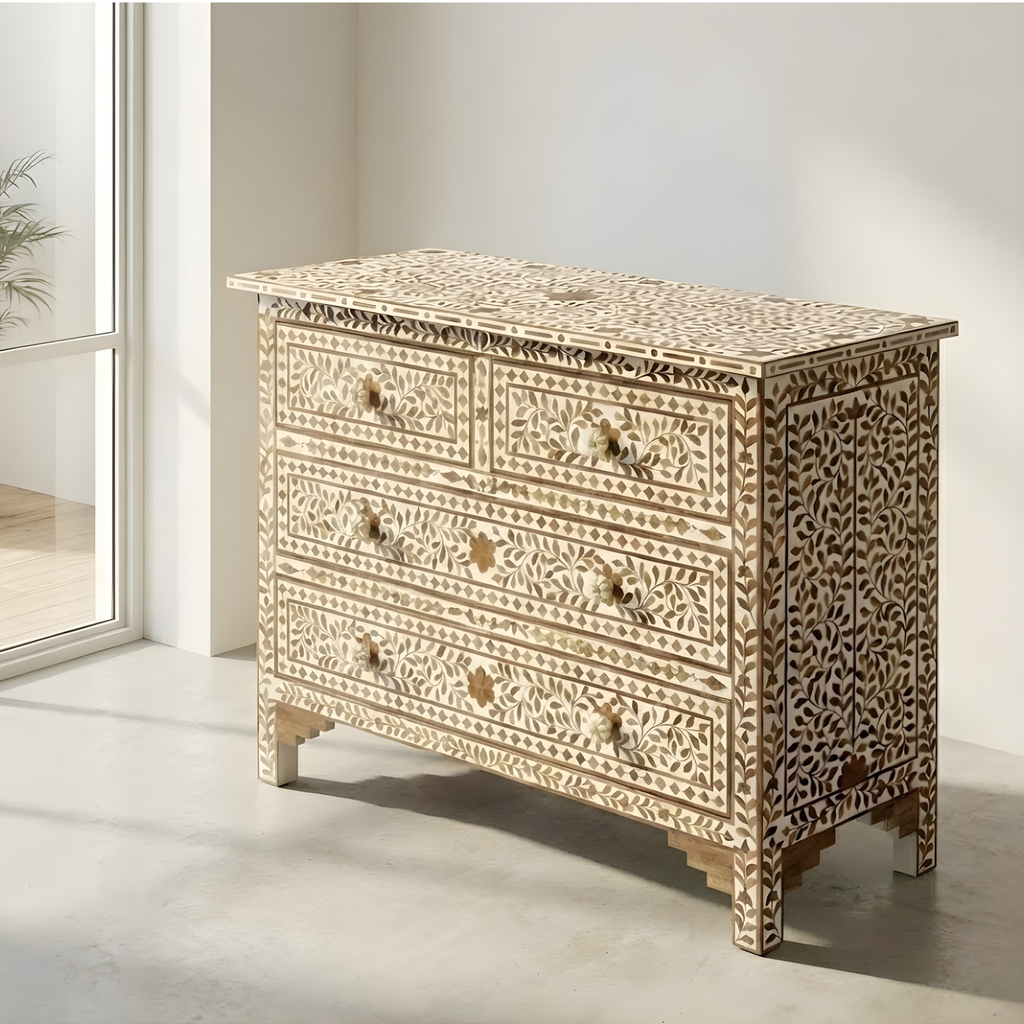 Handcrafted Wooden Inlay & Resin Dresser | Luxury Storage Chest | Artisan Home Furniture | Handmade Storage Cabinet