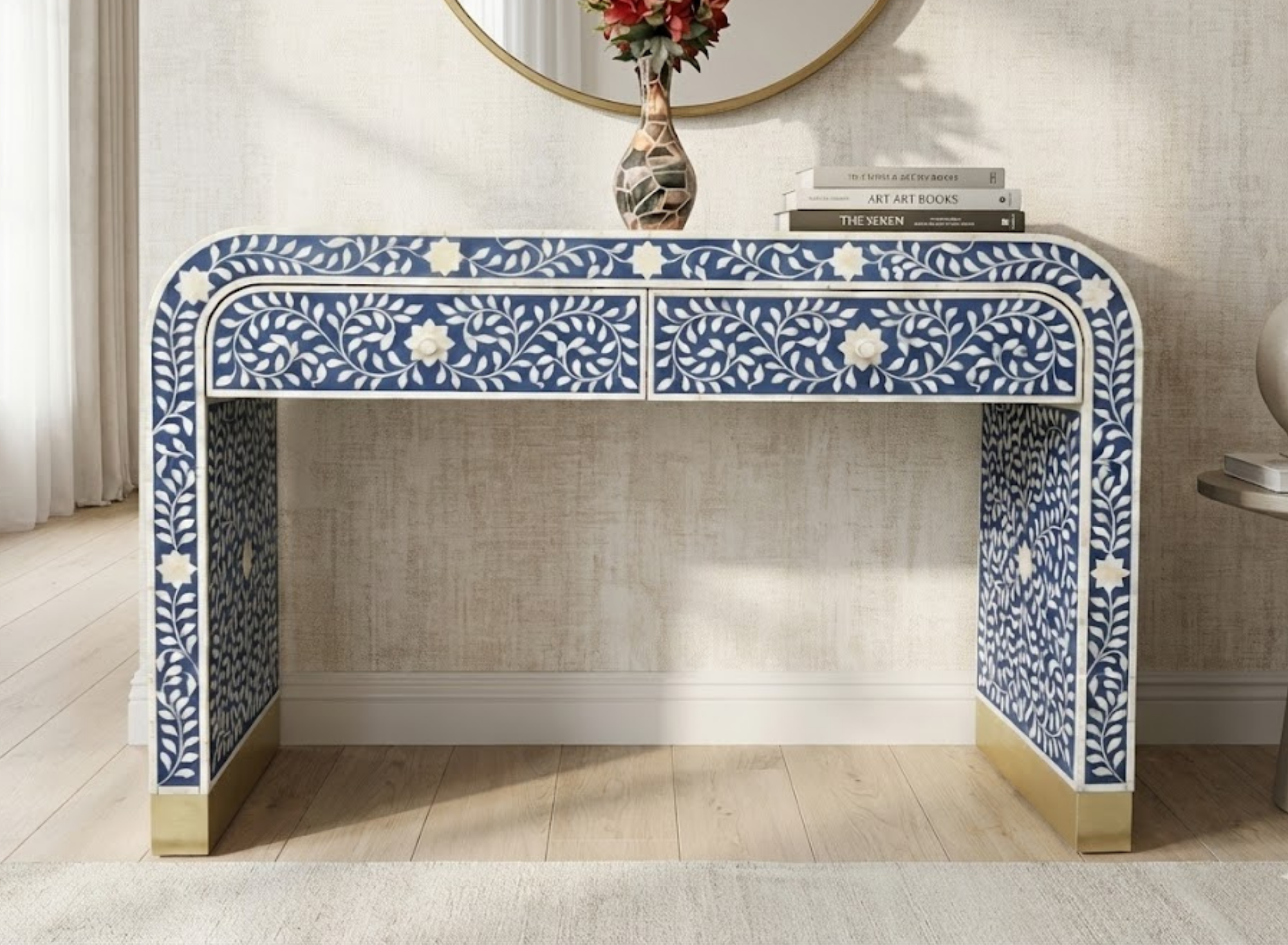 Handcrafted Bone Inlay & Resin Console Table | Luxury Entryway Table | Artisan Furniture