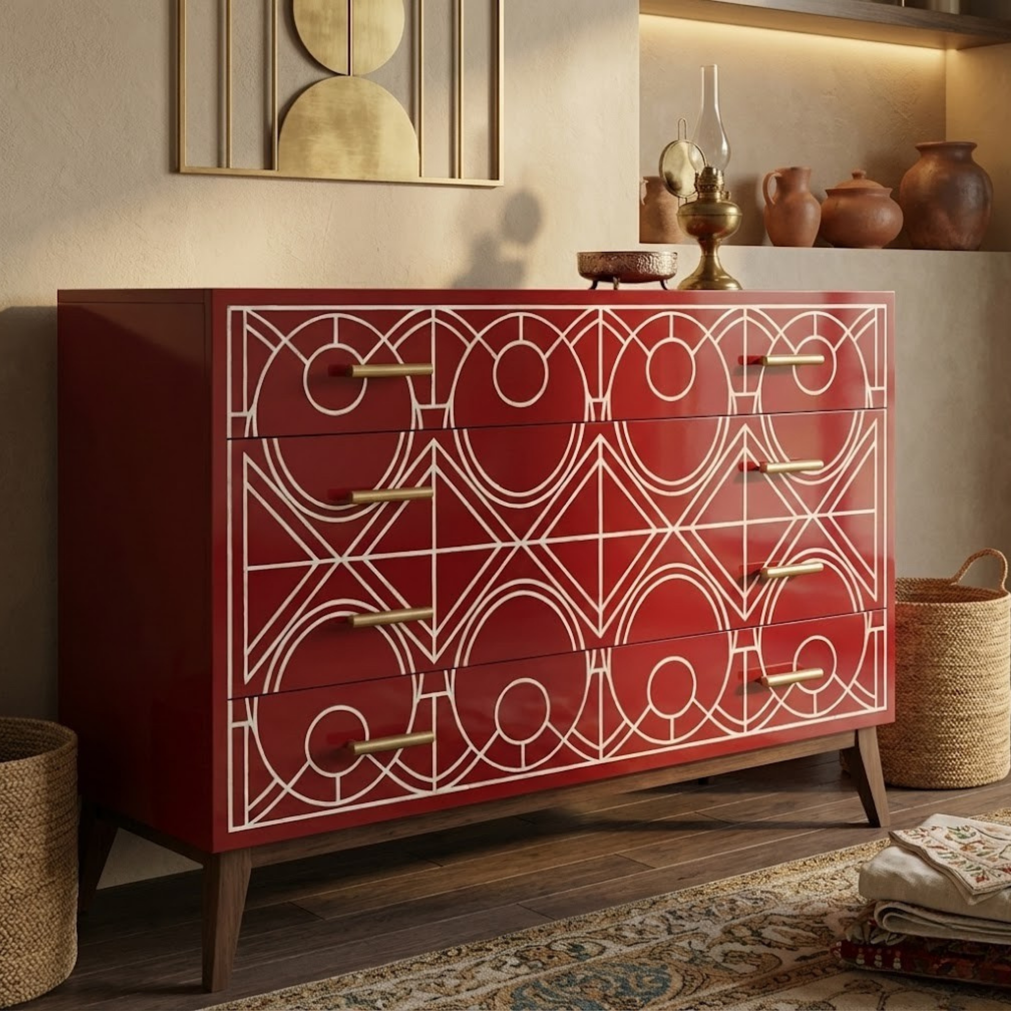 Handcrafted Bone Inlay & Resin Dresser | Luxury Chest of Drawers | Artisan Furniture | | Modern Luxury Decor