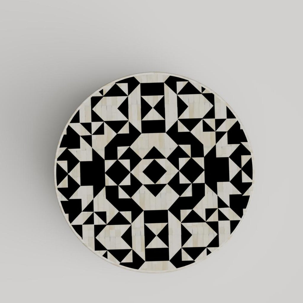 Bone Inlay Coffee Table Handmade | Modern Geometric Resin Accent Table | Stylish Designer Inlay Table for Home Décor