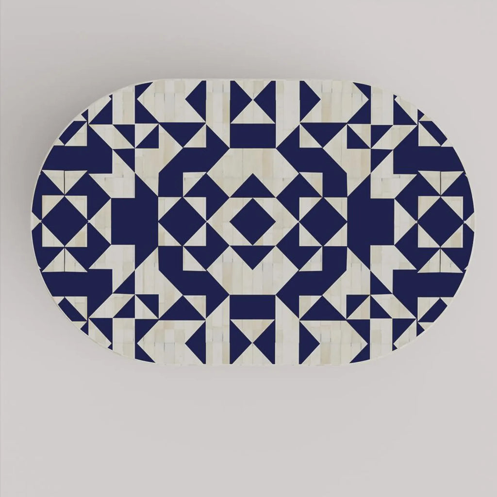 Handmade Bone Inlay Coffee Table | Oval Resin Decorative Table for Home Decor | Luxury Inlay Accent Furniture