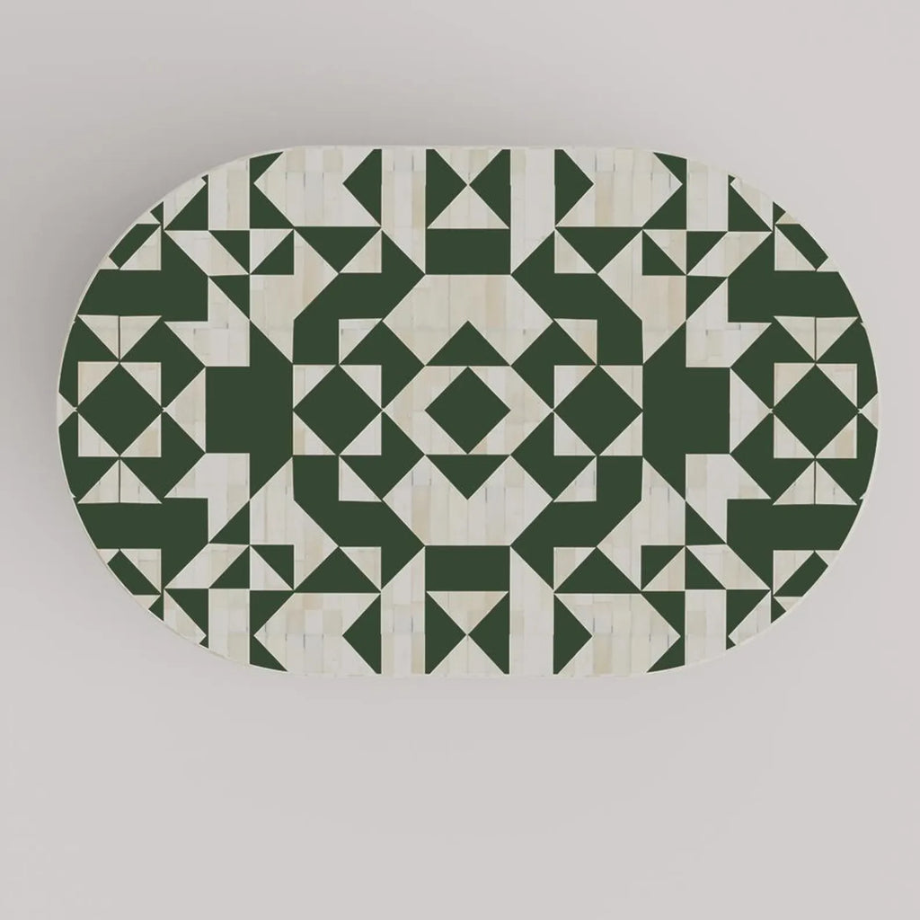 Handmade Bone Inlay Coffee Table | Oval Resin Decorative Table for Home Decor | Luxury Inlay Accent Furniture