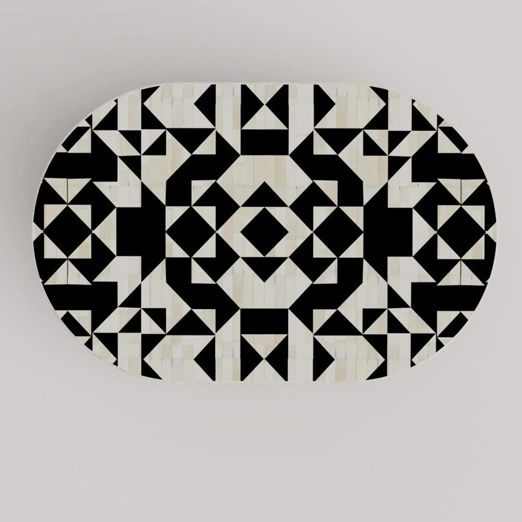 Handmade Bone Inlay Coffee Table | Oval Resin Decorative Table for Home Decor | Luxury Inlay Accent Furniture