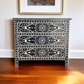 Handmade Bone Inlay Dresser | Boho Floral Resin Chest of Drawers | Luxury Handcrafted Storage Cabinet for Home Decor