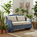 Handmade Blue Bone Inlay Sofa | Floral Resin Couch for Living Room | Boho Style Luxury Bone Inlay Furniture