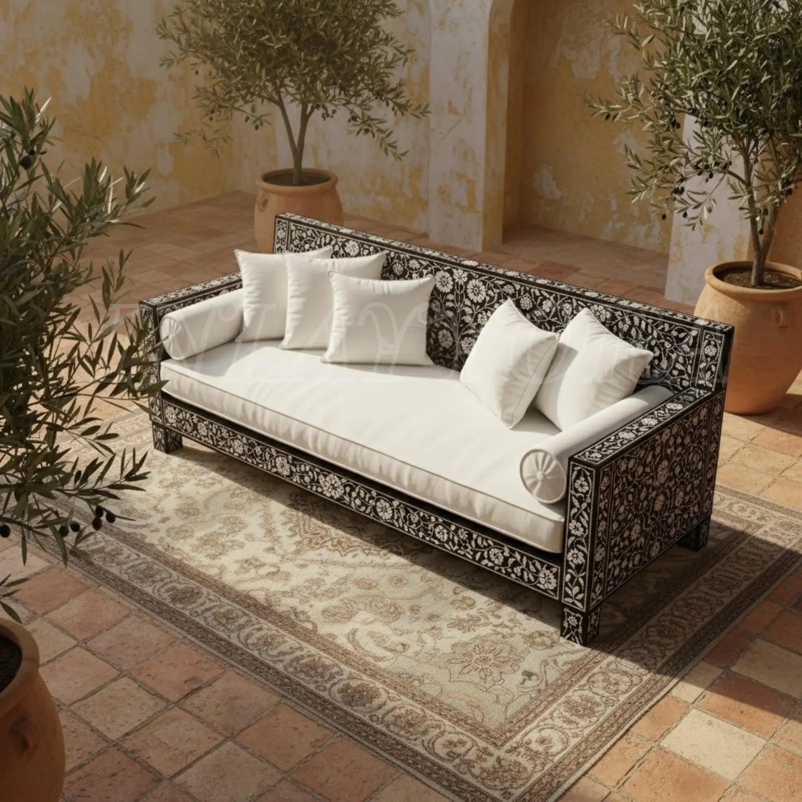 Handmade Bone Inlay Sofa with Floral Resin Pattern | Luxury Designer Seating for Living Room & Home Décor